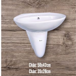 Chậu rửa mặt treo tường 3 lỗ + chân lửng ZINAN 