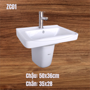 Chậu rửa mặt treo tường +chân lửng ZINAN  ZC01