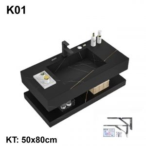 Bàn đá 2 tầng âm liền khối chống xước đen SEIDO BĐ-K01HY 