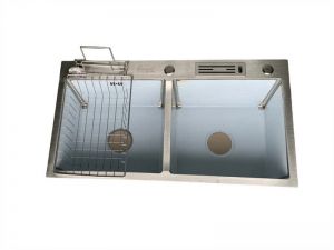 Chậu đúc 2 hố cân inox mờ  ZINAN MD8245-1